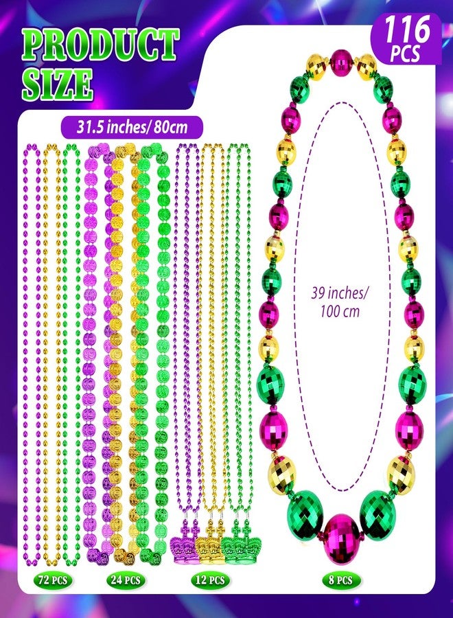 باتيير مجموعة باتيير من 116 قطعة من خرز الكرات الكبيرة لحفلات ماردي غرا، وقلائد متنوعة للأزياء التنكرية، وقلائد معدنية بالجملة، وإكسسوارات لتزيين حفلات ماردي غرا، باللون الذهبي والأرجواني والأخضر. - Image 2